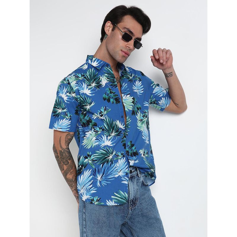 SHOWOFF Men Blue Cotton Floral Shirt (S)