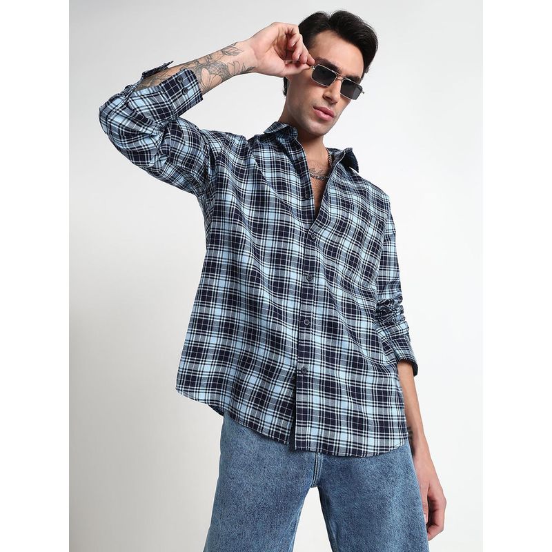 SHOWOFF Men Blue Cotton Checks Shirt (S)