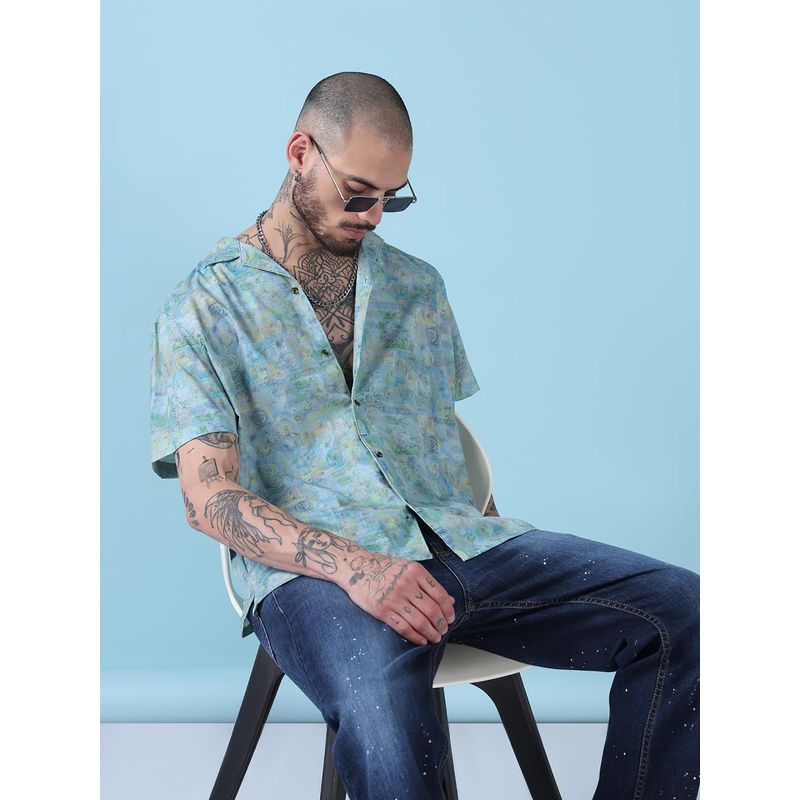 SHOWOFF Men Green Cotton Abstract Shirt (S)