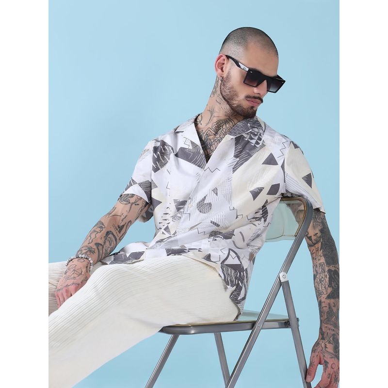 SHOWOFF Men Off White Cotton Abstract Shirt (S)
