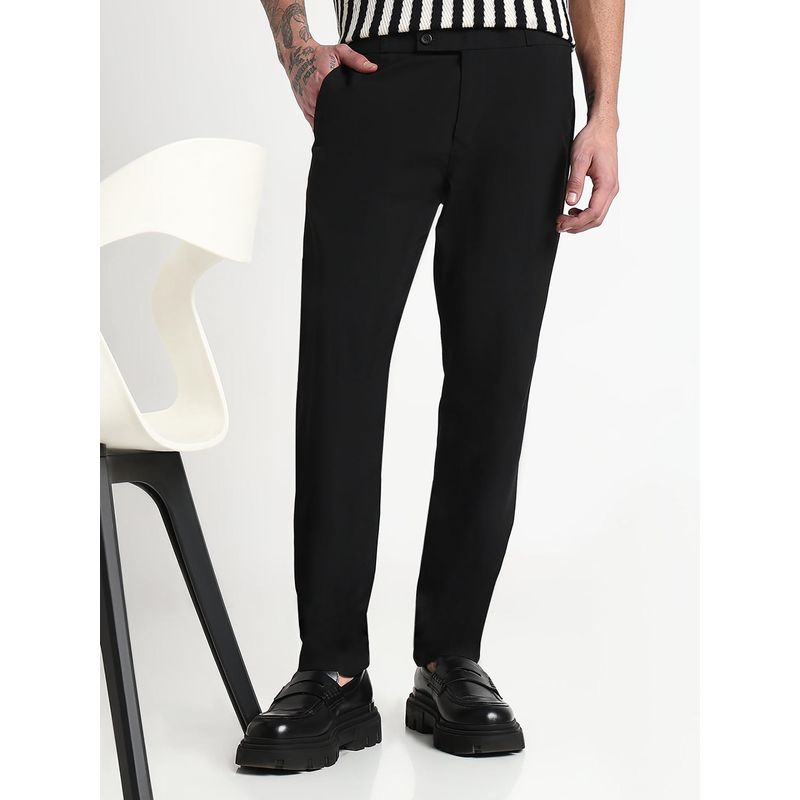 SHOWOFF Men Black Rayon Solid Slim Fit Trouser (30)
