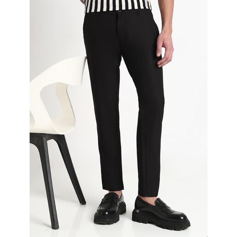 SHOWOFF Men Black Cotton Solid Slim Fit Trouser (30)