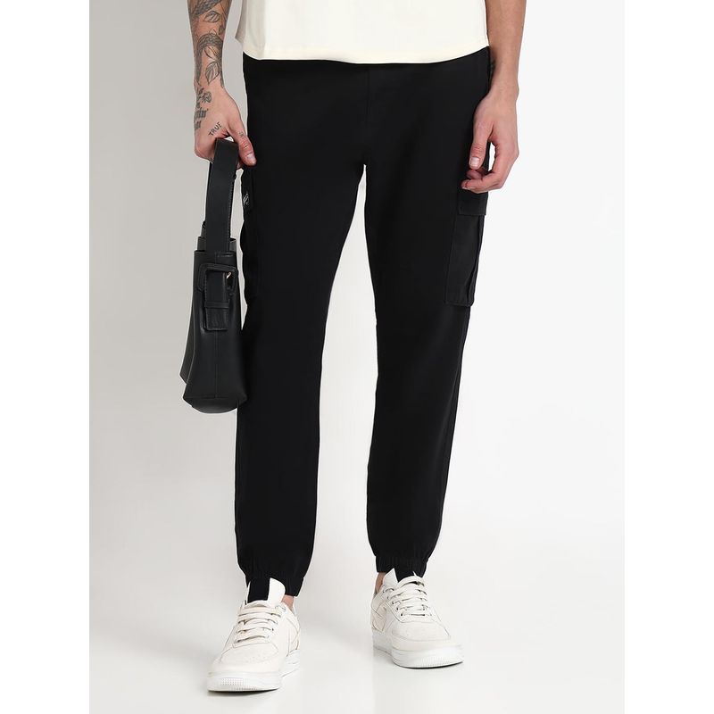 SHOWOFF Men Black Cotton Solid Regular Fit Joggers (30)