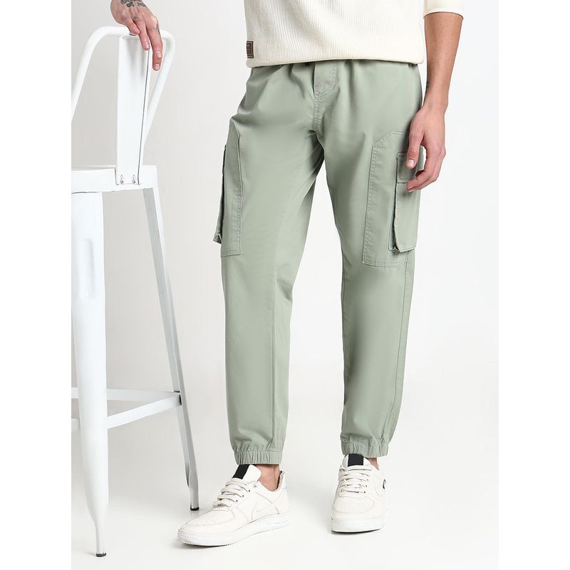 SHOWOFF Men Green Cotton Solid Regular Fit Joggers (42)