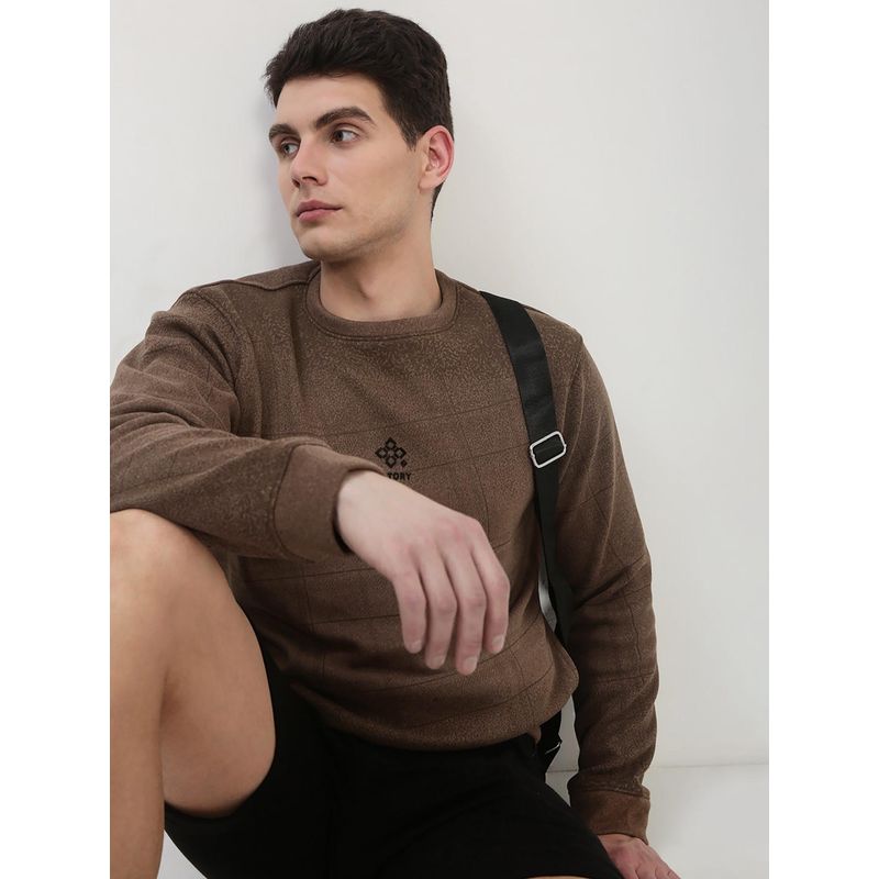 SHOWOFF Men'S Brown Printed Round Neck Sweatshirt (4XL)