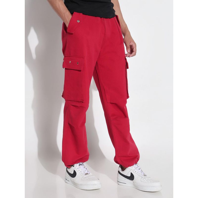 SHOWOFF Edition Men's Red Solid Straight Fit Cargo Jeans (28)