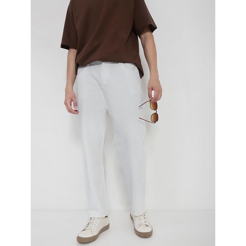 SHOWOFF Edition Men's White Solid Barrel Fit Jeans (34)
