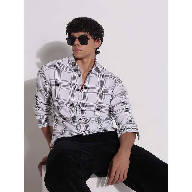 SHOWOFF Mens Cotton White Checked Full Sleeves Shirt (L)