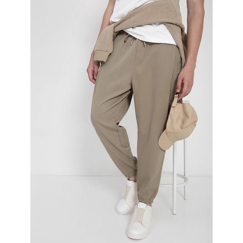 SHOWOFF Edition Mens Beige Solid Tapered Fit Joggers (34)