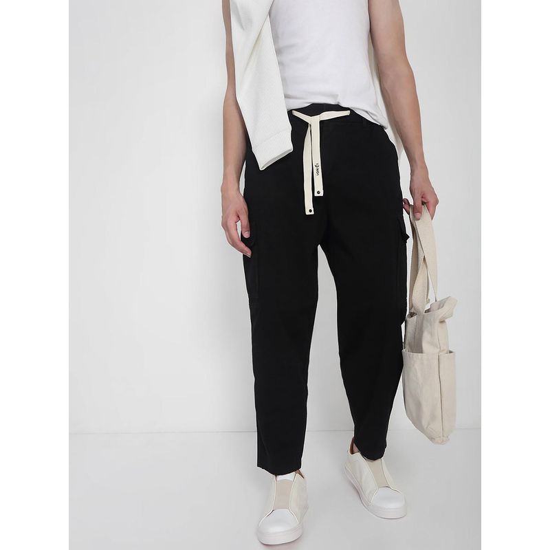 SHOWOFF Edition Mens Black Solid Tapered Fit Cargo Pant (28)