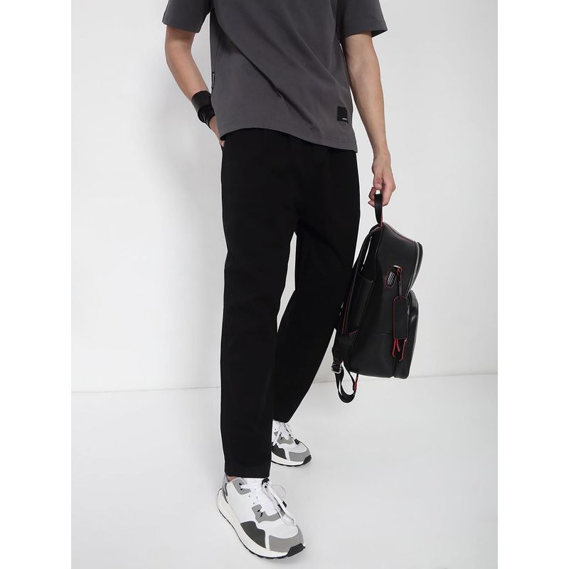 SHOWOFF Edition Mens Black Solid Tapered Fit Korean Casual Trouser (32)