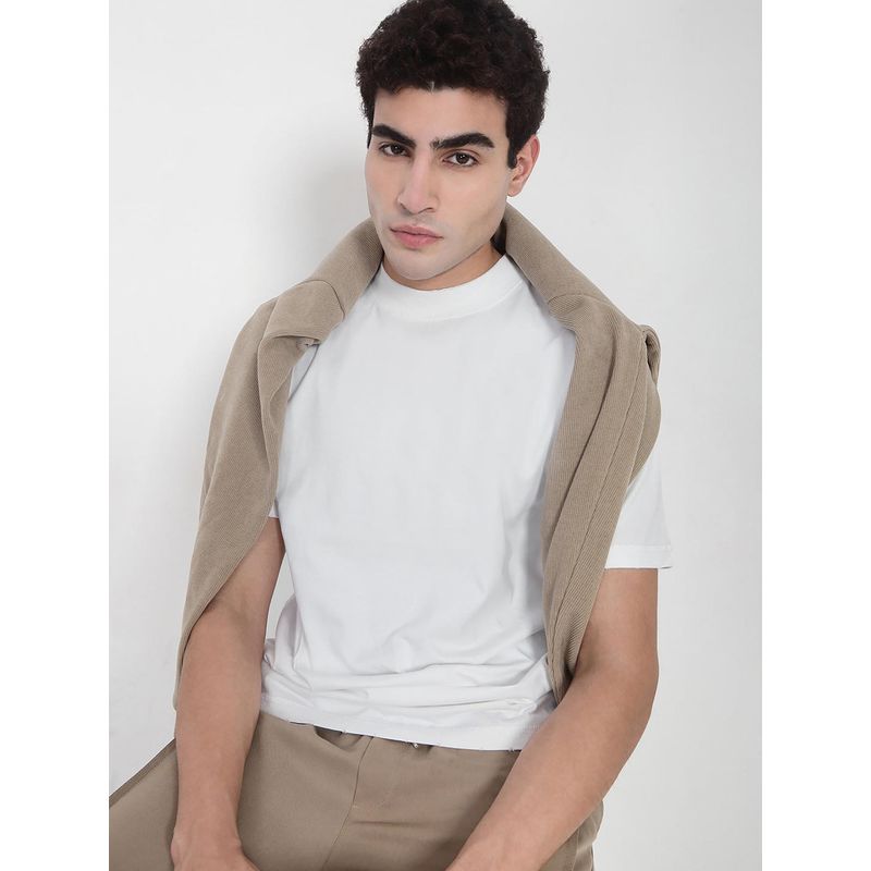 SHOWOFF Men White Solid Round Neck Cotton T-Shirt (M)