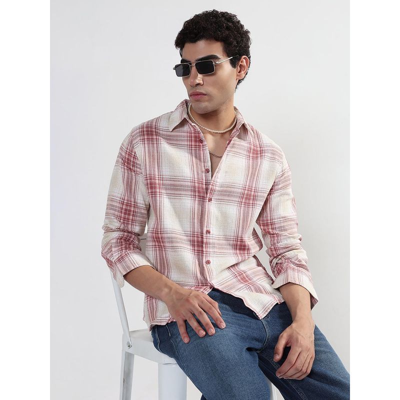 SHOWOFF Men Red Cotton Collar Neck Casual Shirt (5XL)