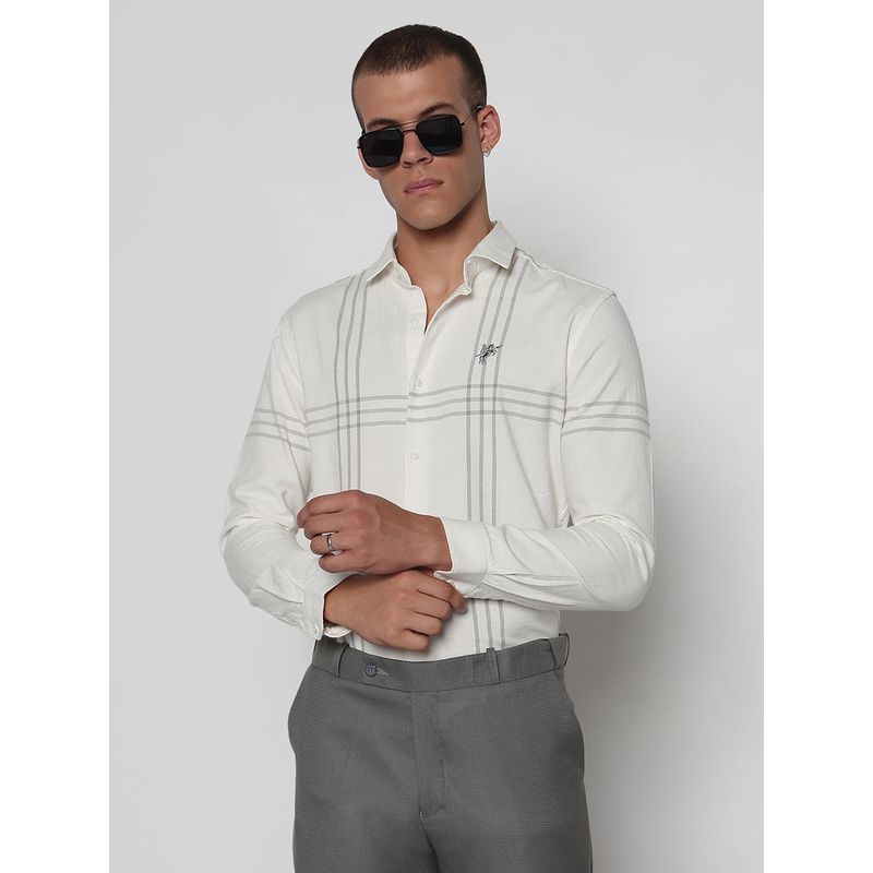 SHOWOFF Men Off White Cotton Collar Neck Formal Shirt (XL)