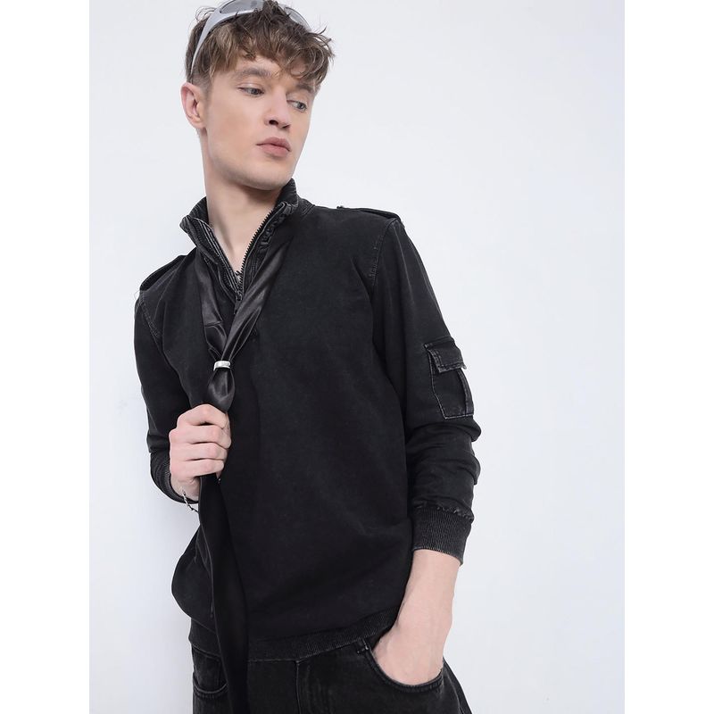 SHOWOFF Edition Men's Black High Neck Zippered Sweatshirt (M)