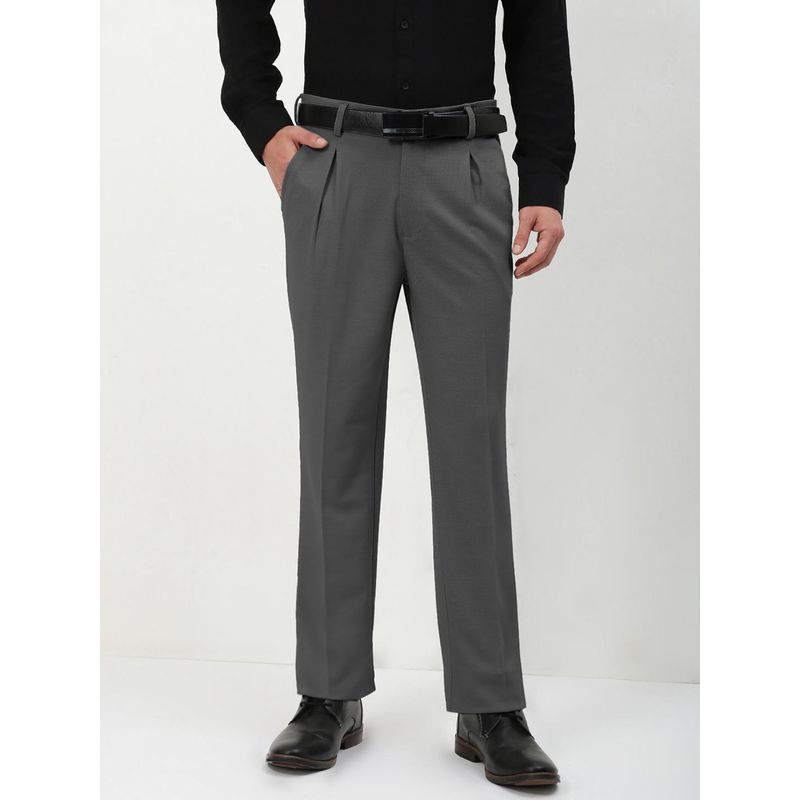 SHOWOFF Mens Charcoal Straight Fit Formal Trouser (30)