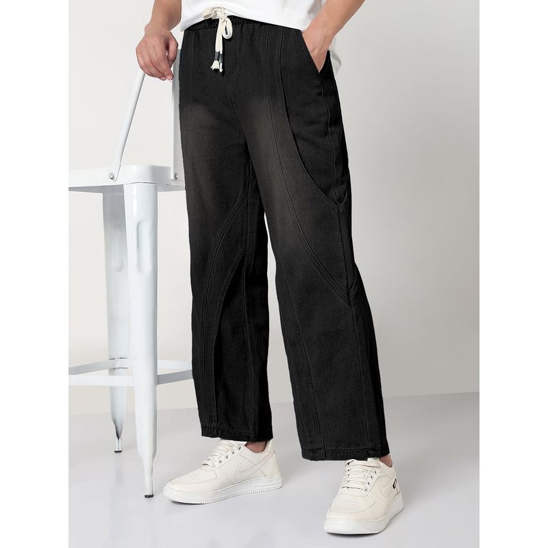 SHOWOFF Men Black Washed Straight Fit Drawstring Jeans (28)