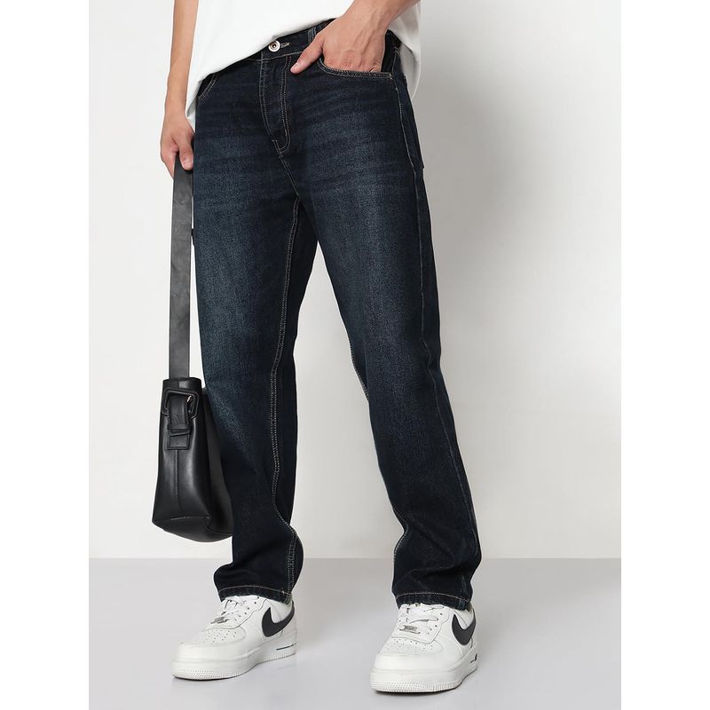 SHOWOFF Men Navy Blue Straight Fit Jeans (30)