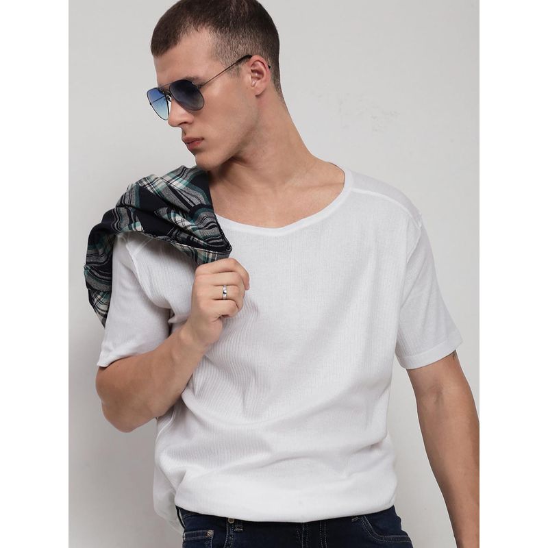 SHOWOFF Men White Round Neck Regular Fit T-Shirt (S)