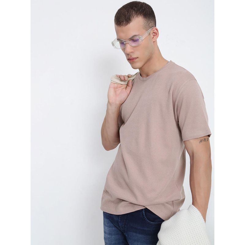 SHOWOFF Men Mauve Round Neck Regular Fit T-Shirt (S)