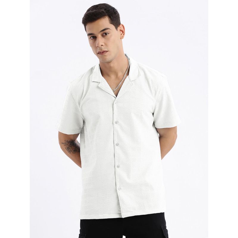 SHOWOFF Men White Textured Shirt (M)