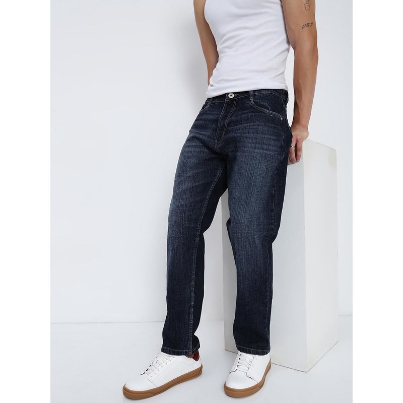SHOWOFF Men Navy Blue Straight Fit Jeans (34)