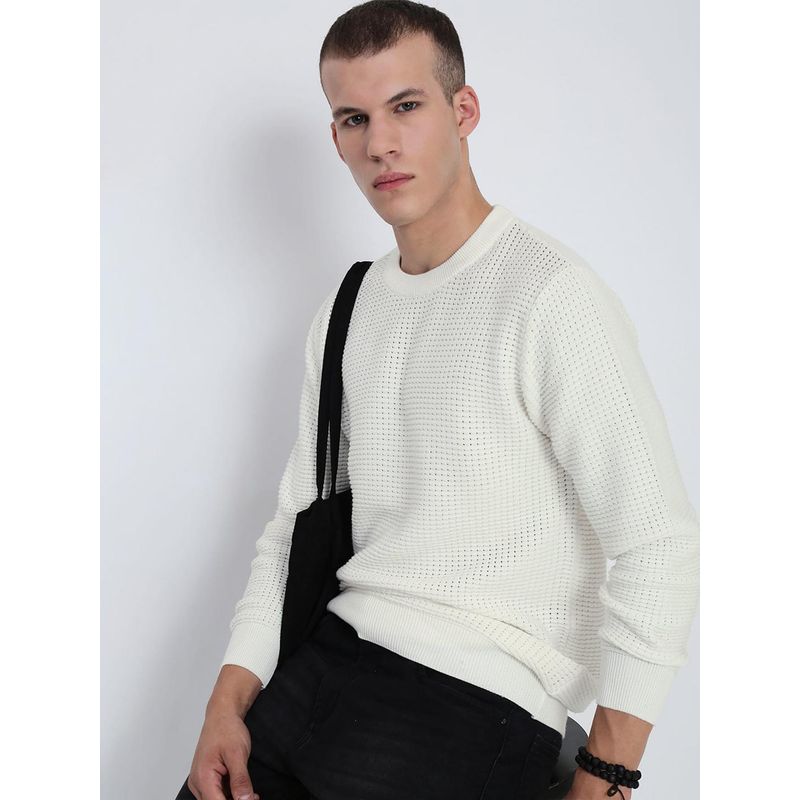 SHOWOFF Men's White Round Neck Sweatshirt (M)