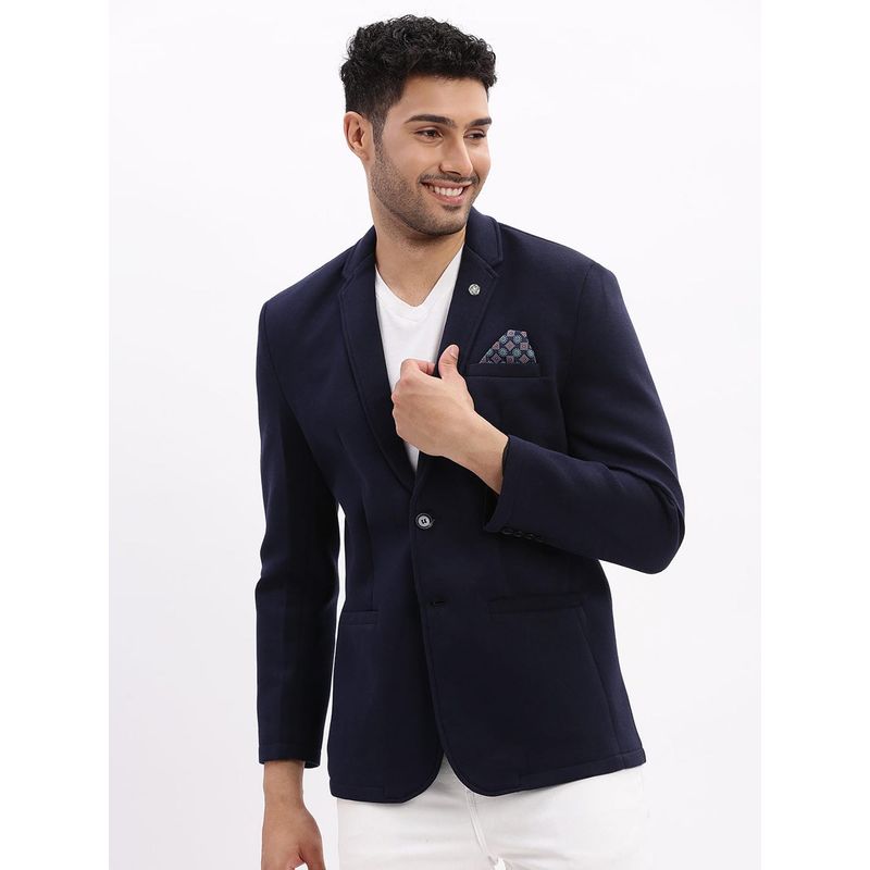 SHOWOFF Men Navy Blue Solid Blazer (L)