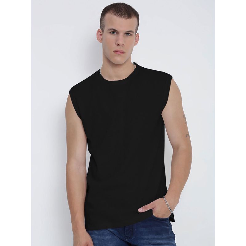SHOWOFF Men Black Sleeveless Regular Fit Tank Top (M)