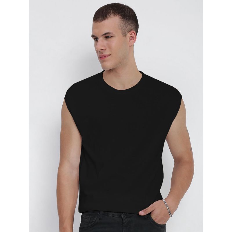 SHOWOFF Men Black Sleeveless Regular Fit Tank Top (M)