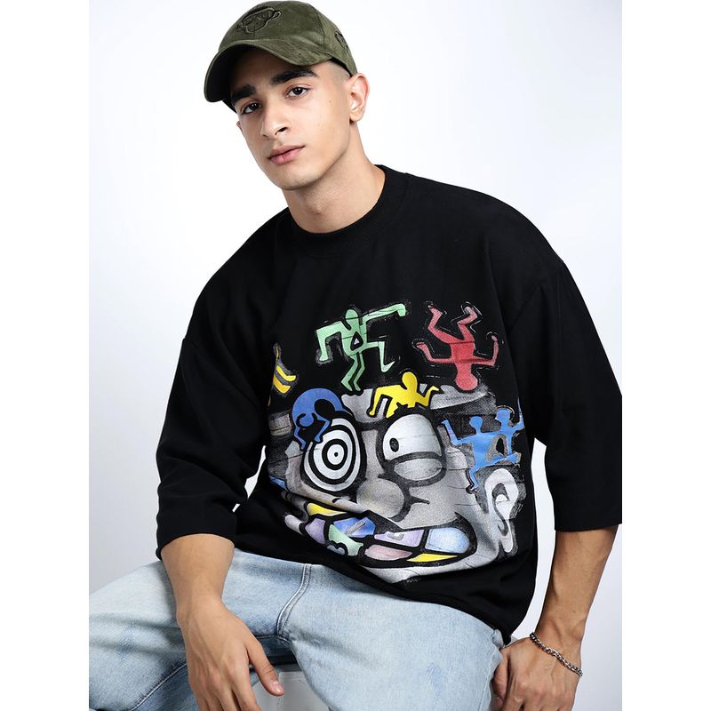 SHOWOFF Men Graphic Black Round Neck Oversized T-shirt (M)