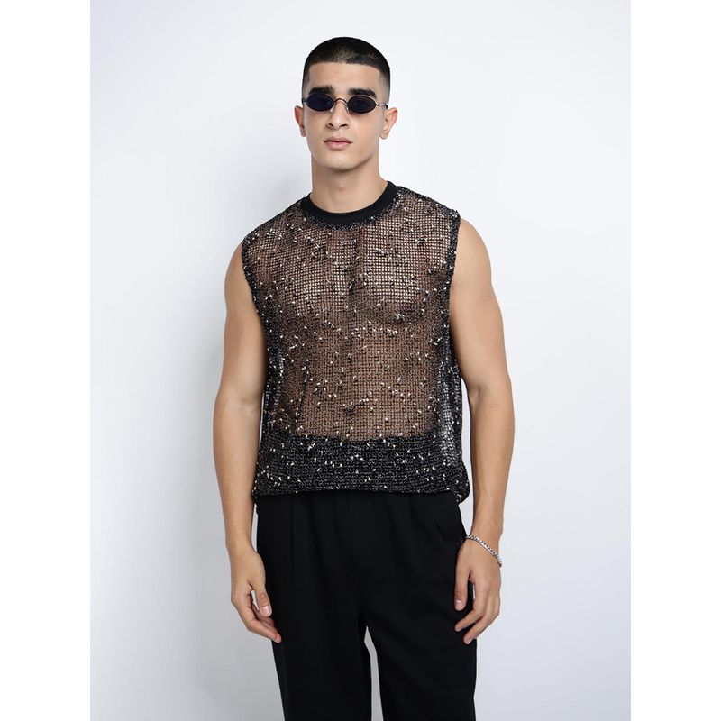 SHOWOFF Men Black Sleeveless Relaxed Fit Mesh Tank Top (2XL)