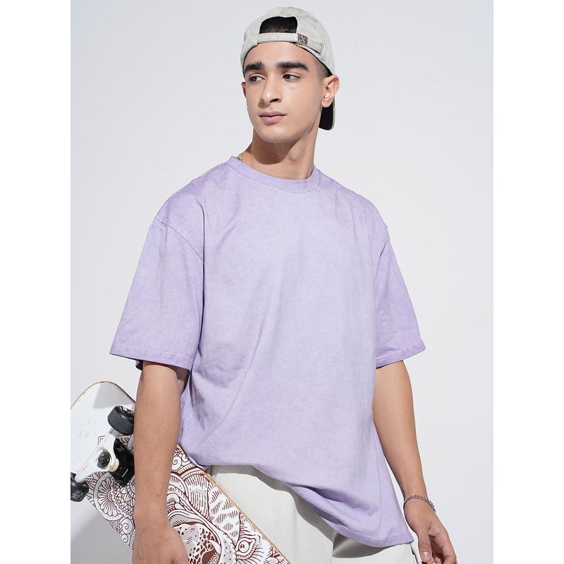 SHOWOFF Men Purple Short Sleeves Round Neck Oversized T-shirt (M)