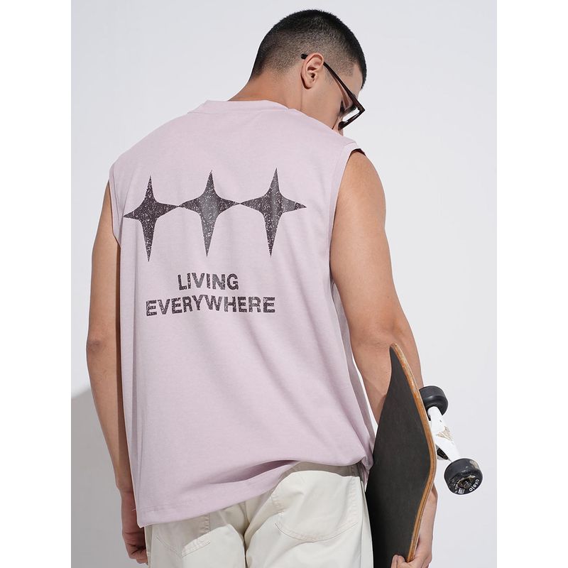 SHOWOFF Men Graphic Print Lavender Sleeveless Relaxed Fit Tank Top (L)