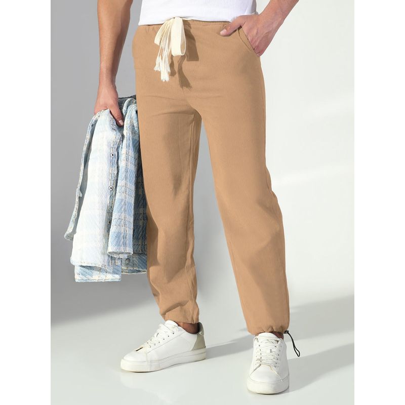 SHOWOFF Mens Corduroy Beige Straight Fit Joggers (32)
