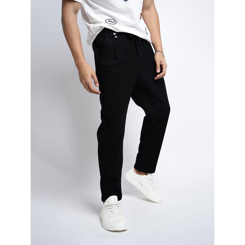 SHOWOFF Mens Corduroy Black Tapered Fit Trackpant (30)