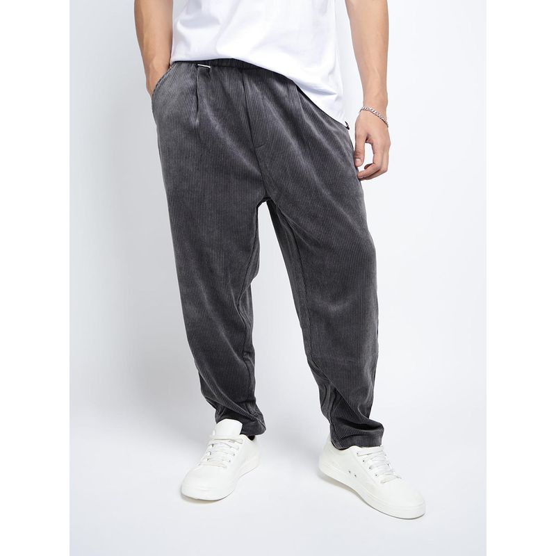 SHOWOFF Mens Corduroy Grey Tapered Fit Trackpant (32)