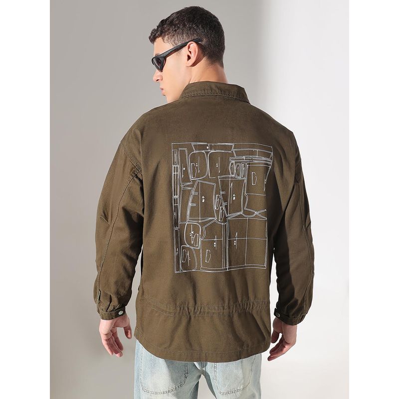 SHOWOFF Men Edition Graphic Print Olive Jacket (M)