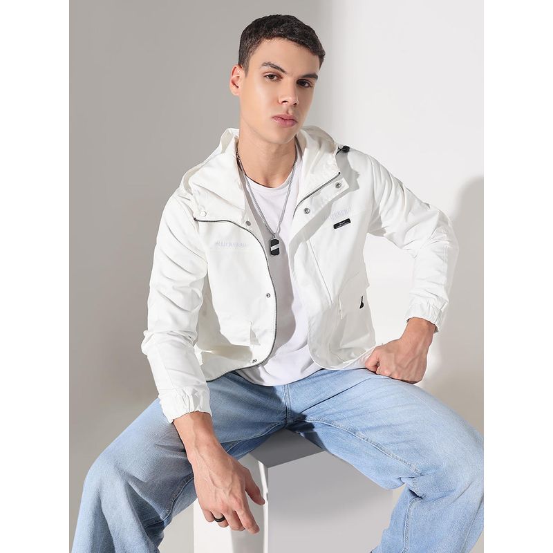 SHOWOFF Men Edition Solid White Hooded Tailored Jacket (3XL)