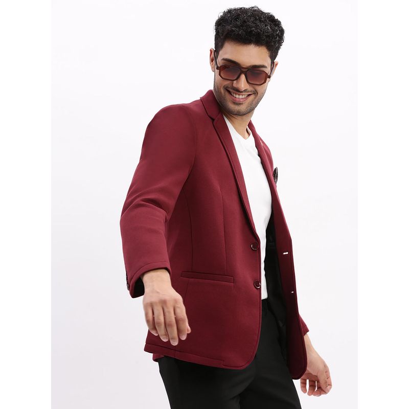 SHOWOFF Men Burgundy Single-Breasted Slim Fit Blazer (XL)