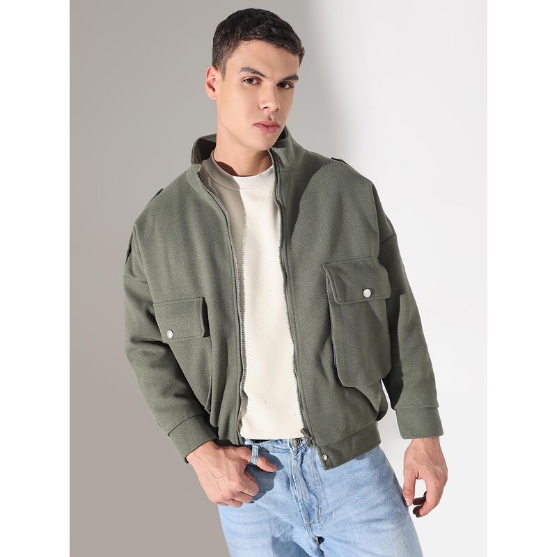 SHOWOFF Men Edition Solid Green Fleece Jacket (S)