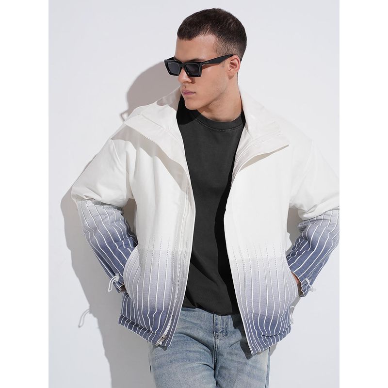 SHOWOFF Men Edition Stripes Off White Reversible Suede Jacket (XL)