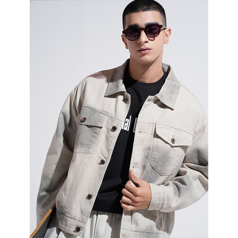 SHOWOFF Men Edition Tie and Dye Grey Denim Jacket (M)