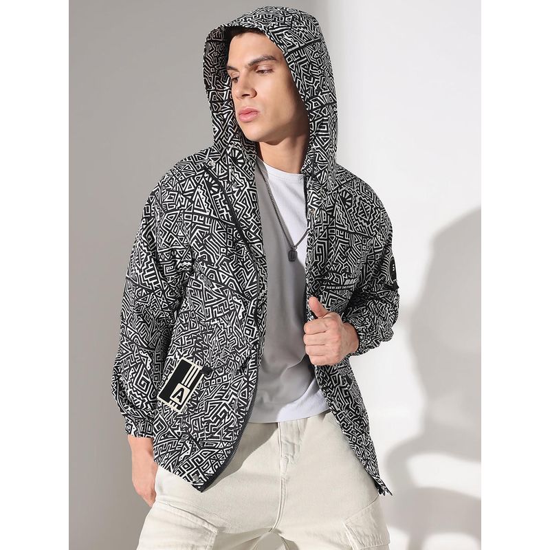 SHOWOFF Men Edition Abstract Black Hooded Jacket (XL)