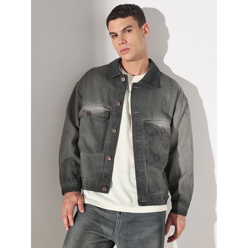 SHOWOFF Men Edition Solid Grey Denim Jacket (L)