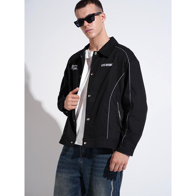 SHOWOFF Men Edition Typography Black Jacket (2XL)