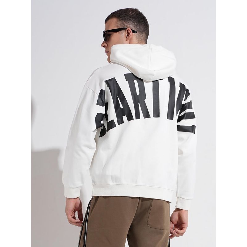SHOWOFF Men Typography White Hooded Ribbed Relaxed Fit Hoodies (L)