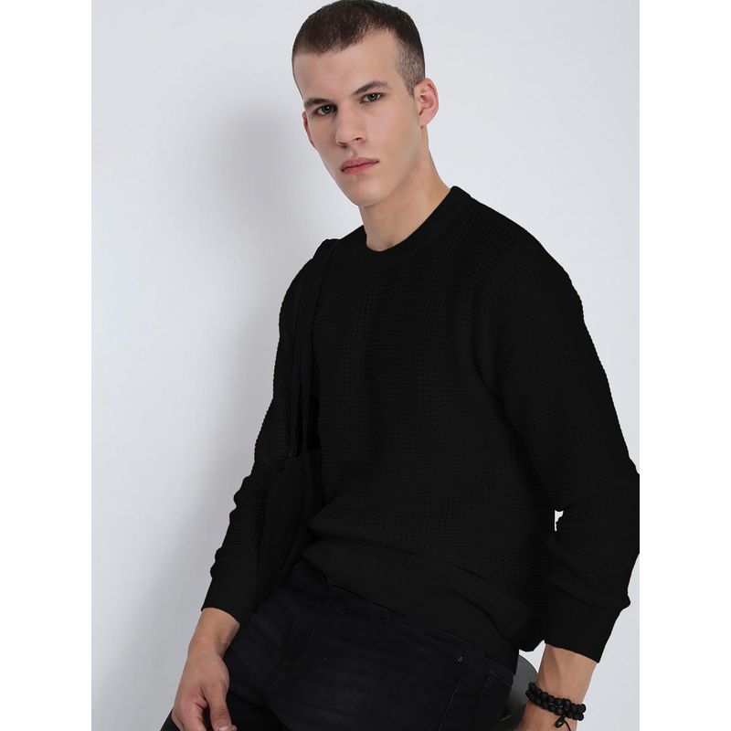 SHOWOFF Men Black Ribbed Round Neck Sweater (M)