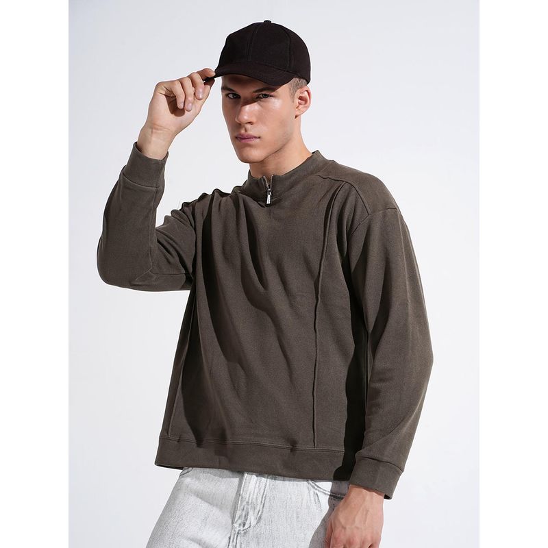 SHOWOFF Men Grey Mock Collar Regular Fit Sweatshirt (S)