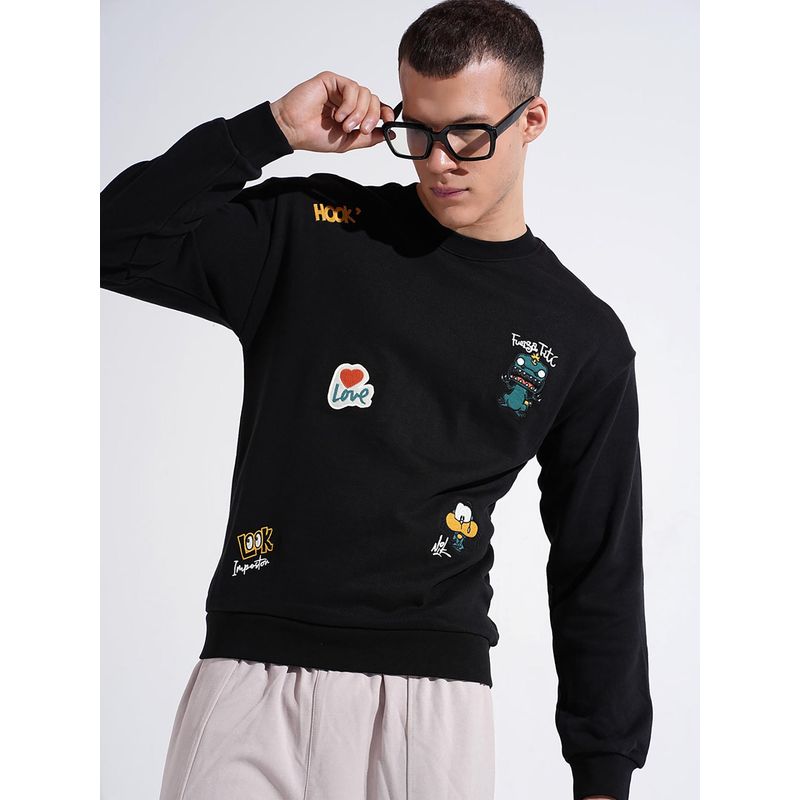 SHOWOFF Men Graphic Print Black Round Neck Regular Fit Sweatshirt (XS)